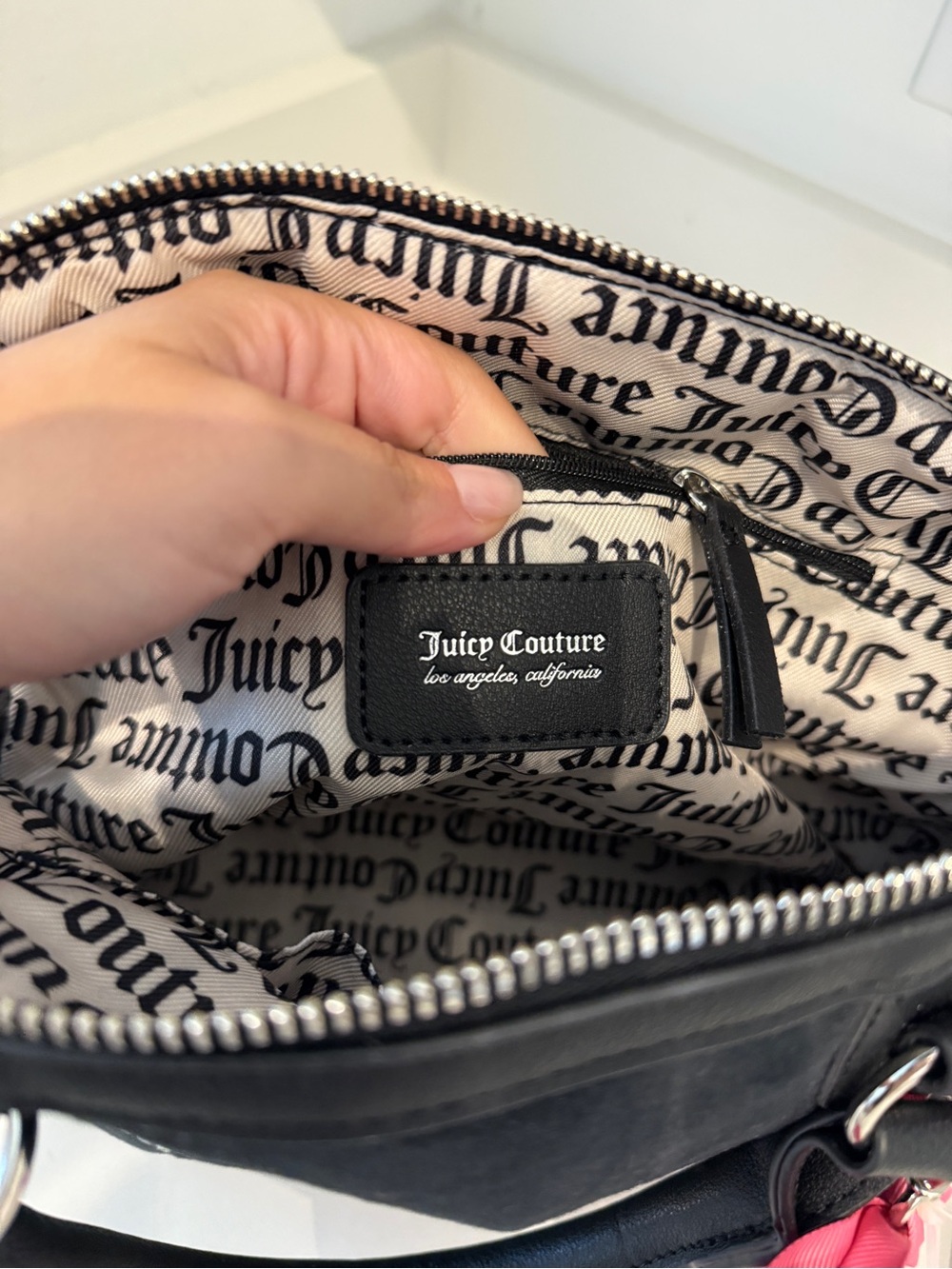 Juicy Couture Black Velour Satchel with Pink Bow - Picture 6 of 6